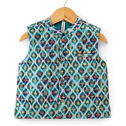 Babyhug 100% Cotton Full Sleeves Kurta Payjama Set With Waistcoat Kite Print - Purple & Blue - Image 28