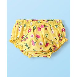 Babyhug 100% Cotton Half Sleeves Frock & Bloomer With Floral Print - Yellow - Image 4