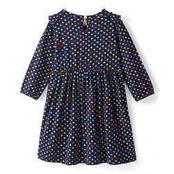 Babyhug 100% Cotton Knit Full Sleeves Frock & Bloomer With Polka Dots Print - Navy Blue - Image 3