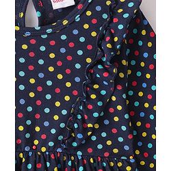 Babyhug 100% Cotton Knit Full Sleeves Frock & Bloomer With Polka Dots Print - Navy Blue - Image 6
