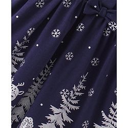 Babyhug 100% Cotton Knit Full Sleeves Frock With Bloomer With Winter Theme Print - Navy Blue - Image 4