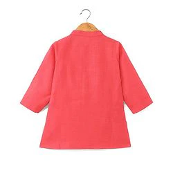 Babyhug 100% Cotton Knit Full Sleeves Kurta Pyjama Set with Printed Jacket - Peach - Image 6