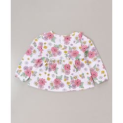 Babyhug 100% Cotton Knit Full Sleeves Top & Legging Set Floral Print - White & Pink - Image 3