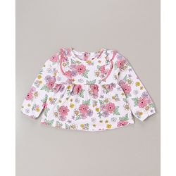 Babyhug 100% Cotton Knit Full Sleeves Top & Legging Set Floral Print - White & Pink - Image 8