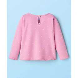 Babyhug 100% Cotton Knit Full Sleeves Top with Polka Dot Print - Pink - Image 3