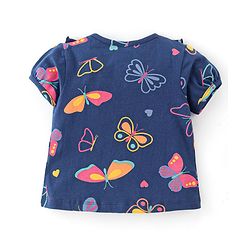 Babyhug 100% Cotton Knit Half Sleeves Butterfly Print Top with Frill Detailing & Leggings Set - Multicolour - Image 3