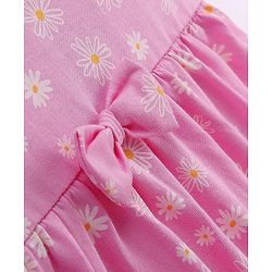 Babyhug 100% Cotton Knit Half Sleeves Frock Floral Print Pack of 2 - Pink & White - Image 12