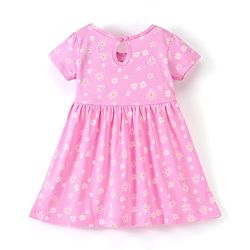 Babyhug 100% Cotton Knit Half Sleeves Frock Floral Print Pack of 2 - Pink & White - Image 3