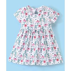 Babyhug 100% Cotton Knit Half Sleeves Frock Floral Print Pack of 2 - Pink & White - Image 4