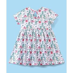 Babyhug 100% Cotton Knit Half Sleeves Frock Floral Print Pack of 2 - Pink & White - Image 5
