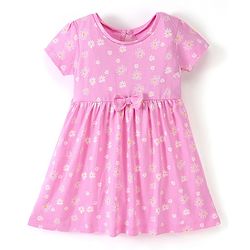 Babyhug 100% Cotton Knit Half Sleeves Frock Floral Print Pack of 2 - Pink & White - Image 8