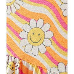Babyhug 100% Cotton Knit Half Sleeves Frock Stripes & Floral Print - White - Image 3