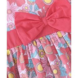 Babyhug 100% Cotton Poplin Woven Half Sleeves Frock Floral Print - White & Pink - Image 9