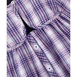 Babyhug 100% Cotton Single Jersey Knit Full Sleeves Yarn Dyed Checkered Frock With Attached Shrug - Purple Blue & White - Image 3