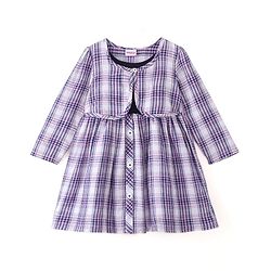 Babyhug 100% Cotton Single Jersey Knit Full Sleeves Yarn Dyed Checkered Frock With Attached Shrug - Purple Blue & White - Image 4