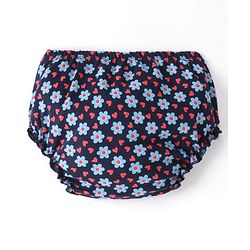 Babyhug 100% Cotton Single Jersey Knit Half Sleeves Frock With Bloomer Floral Print - Navy Blue - Image 5