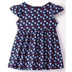 Babyhug 100% Cotton Single Jersey Knit Half Sleeves Frock With Bloomer Floral Print - Navy Blue - Image 9