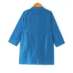 Babyhug 100% Cotton Woven Full Sleeves Kurta & Pyjama Set With Mirror Embroidered Jacket - Navy Blue - Image 4