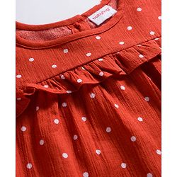 Babyhug 100% Cotton Woven Top with Polka Dot & Frill Detailing- Rust Orange - Image 11