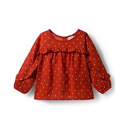 Babyhug 100% Cotton Woven Top with Polka Dot & Frill Detailing- Rust Orange - Image 5