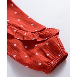 Babyhug 100% Cotton Woven Top with Polka Dot & Frill Detailing- Rust Orange - Image 8
