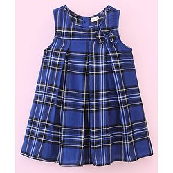 Babyhug 100% Cotton Woven Yarn Dyed Full Sleeves Inner Tee with Dress Checkered with Bow Applique - Blue & White - Image 11