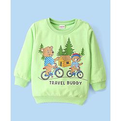 Babyhug Cotton Full Sleeves Sweatshirt With Bear Graphics- Light Green - Image 17