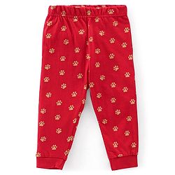 Babyhug Cotton Knit Full Sleeves Bear Print Night Suit - Red - Image 10