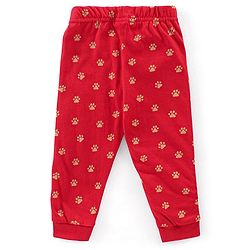 Babyhug Cotton Knit Full Sleeves Bear Print Night Suit - Red - Image 11