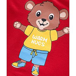 Babyhug Cotton Knit Full Sleeves Bear Print Night Suit - Red - Image 12