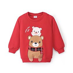 Babyhug Cotton Knit Full Sleeves Brushed Fleece Sweatshirt With Teddy Graphics & Applique Detailing - Red - Image 13