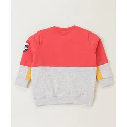 Babyhug Cotton Knit Full Sleeves Cut & Sew with Text Graphics Sweatshirt  - Red & Grey - Image 7