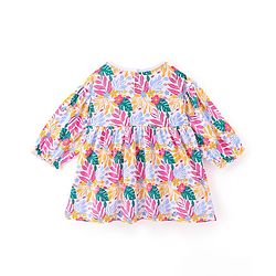 Babyhug Cotton Knit Full Sleeves Frock Leafy Print - Multicolor - Image 10