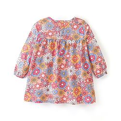Babyhug Cotton Knit Full Sleeves Frock with Bloomer Floral Printed - Pink - Image 3