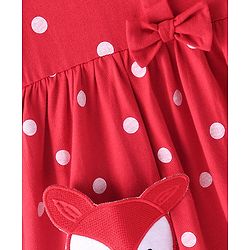 Babyhug Cotton Knit Full Sleeves Frock with Bloomer  Polka Dots Printed & Bow Applique - Red - Image 18