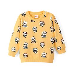 Babyhug Cotton Knit Full Sleeves Panda & Text Graphics Sweatshirts Pack of 2 - Blue & Yellow - Image 4