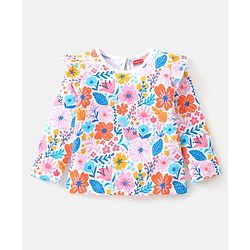Babyhug Cotton Knit Full Sleeves Top with Floral & Polka Dots Print Pack of 3 - Pink Blue & Dark Pink - Image 6