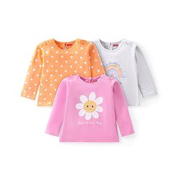 Babyhug Cotton Knit Full Sleeves Tops With Floral & Polka Dot Print Pack of 3 - Multicolor - Image 17