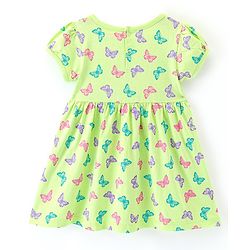 Babyhug Cotton Knit Half Sleeves Frock with Bloomer & Headband Butterfly Printed - Green - Image 11