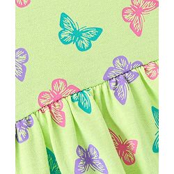 Babyhug Cotton Knit Half Sleeves Frock with Bloomer & Headband Butterfly Printed - Green - Image 7