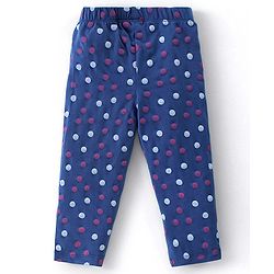 Babyhug Cotton Lycra Full Length  Leggings Hearts & Polka Dots Printed Pack of 3 - Blue & Pink - Image 5