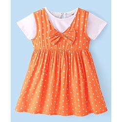 Babyhug Cotton Woven Frock with Half Sleeves T-Shirt Polka Dot Print - Multicolour - Image 10