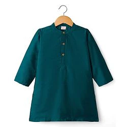 Babyhug Cotton Woven Full Sleeves Kurta Dhoti Set with Borcade Jacket & Floral Embroidery - Teal Blue - Image 16