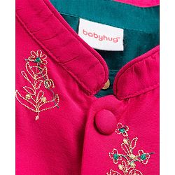 Babyhug Cotton Woven Full Sleeves Kurta Dhoti Set with Borcade Jacket & Floral Embroidery - Teal Blue - Image 21