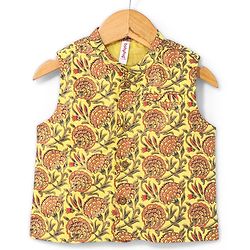 Babyhug Cotton Woven Full Sleeves Solid Kurta & Pajama Set with Floral Print Jacket - Red & Yellow - Image 7