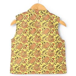 Babyhug Cotton Woven Full Sleeves Solid Kurta & Pajama Set with Floral Print Jacket - Red & Yellow - Image 8