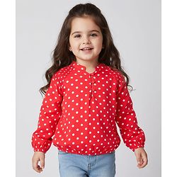 Babyhug Rayon Woven Full Sleeves Polka Dot Printed Top - Red - Image 13