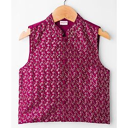 Babyhug Rayon Woven Full Sleeves Solid Kurta Dhoti Set with Sequenced Nehru Jacket - Magenta Pink - Image 3