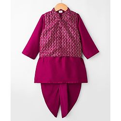 Babyhug Rayon Woven Full Sleeves Solid Kurta Dhoti Set with Sequenced Nehru Jacket - Magenta Pink - Image 32