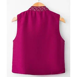 Babyhug Rayon Woven Full Sleeves Solid Kurta Dhoti Set with Sequenced Nehru Jacket - Magenta Pink - Image 4
